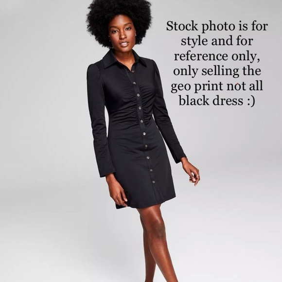 NWT “AND NOW THIS” Small, Black w/ White Long Sleeve Geo Print Polo Shirt - Picture 2 of 16